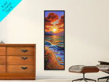 Beach Sunset, Clouds, Coastal Canvas Print vibrant tropical sunset painting, ocean waves art, colorful coastal decor, summer home wall art