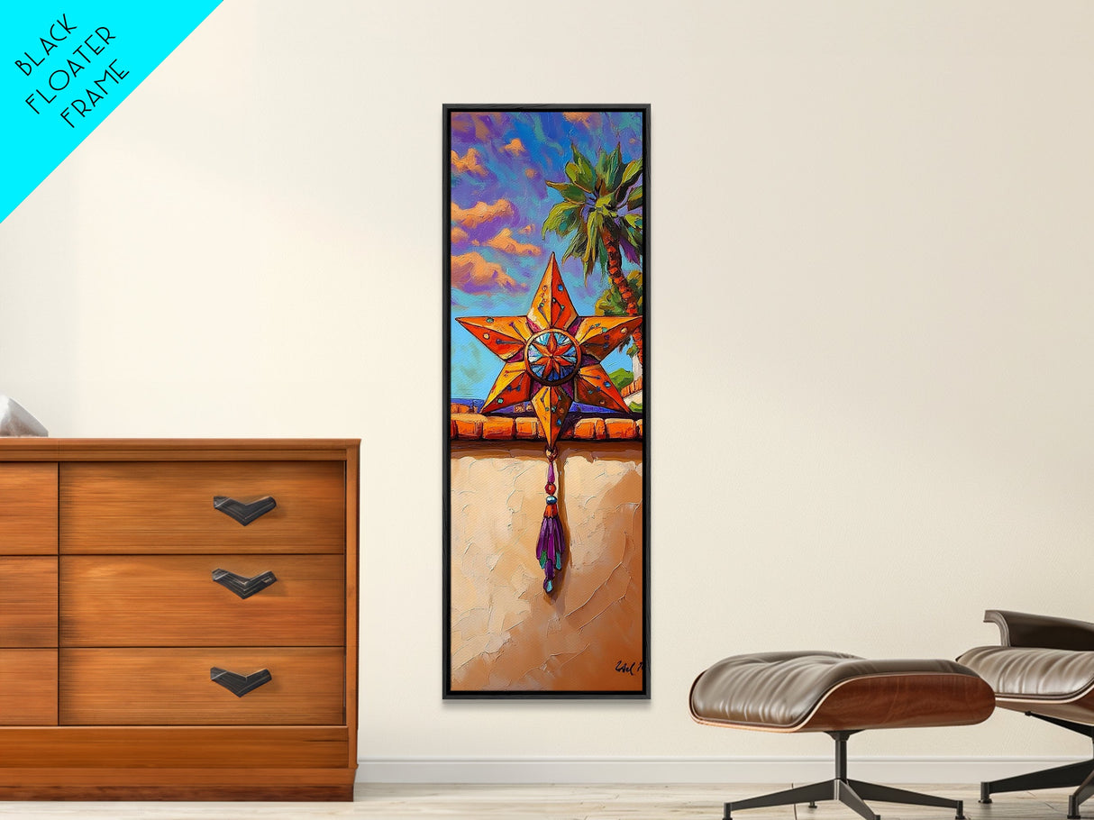 Star Sunset, Fiesta, Palm - Canvas Print Mexican star art, vibrant outdoor wall decor, rustic fiesta painting, patio or entryway accent