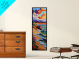 Sunset Beach, Bold Coastline, Ocean Horizon Art, Framed Canvas Print, Modern Landscape Wall Art, Vibrant Living Room Seascape