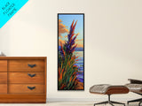 Feather Grass, Sunset Field, Colorful Coastal Landscape, Framed Canvas Print, Boho Bedroom Wall Art, Nature Inspired Living Room Decor