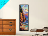Rocky Coast, Ocean Cliffs, Sunset Mountain Seascape, Framed Canvas Print, Nature Landscape Wall Art, Fall Living Room Wilderness Decor