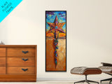 Star Cross, Colorful Sky, Spiritual Folk Symbol, Framed Canvas Print, Southwestern Wall Art, Vibrant Entryway Decor, Festive Religious Art