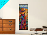 Woman Hat, Flowers, Beach, Canvas Print, Boho Wall Art, Coastal Bedroom Decor, Mexican Art Style, Colorful Summer Wall Accent