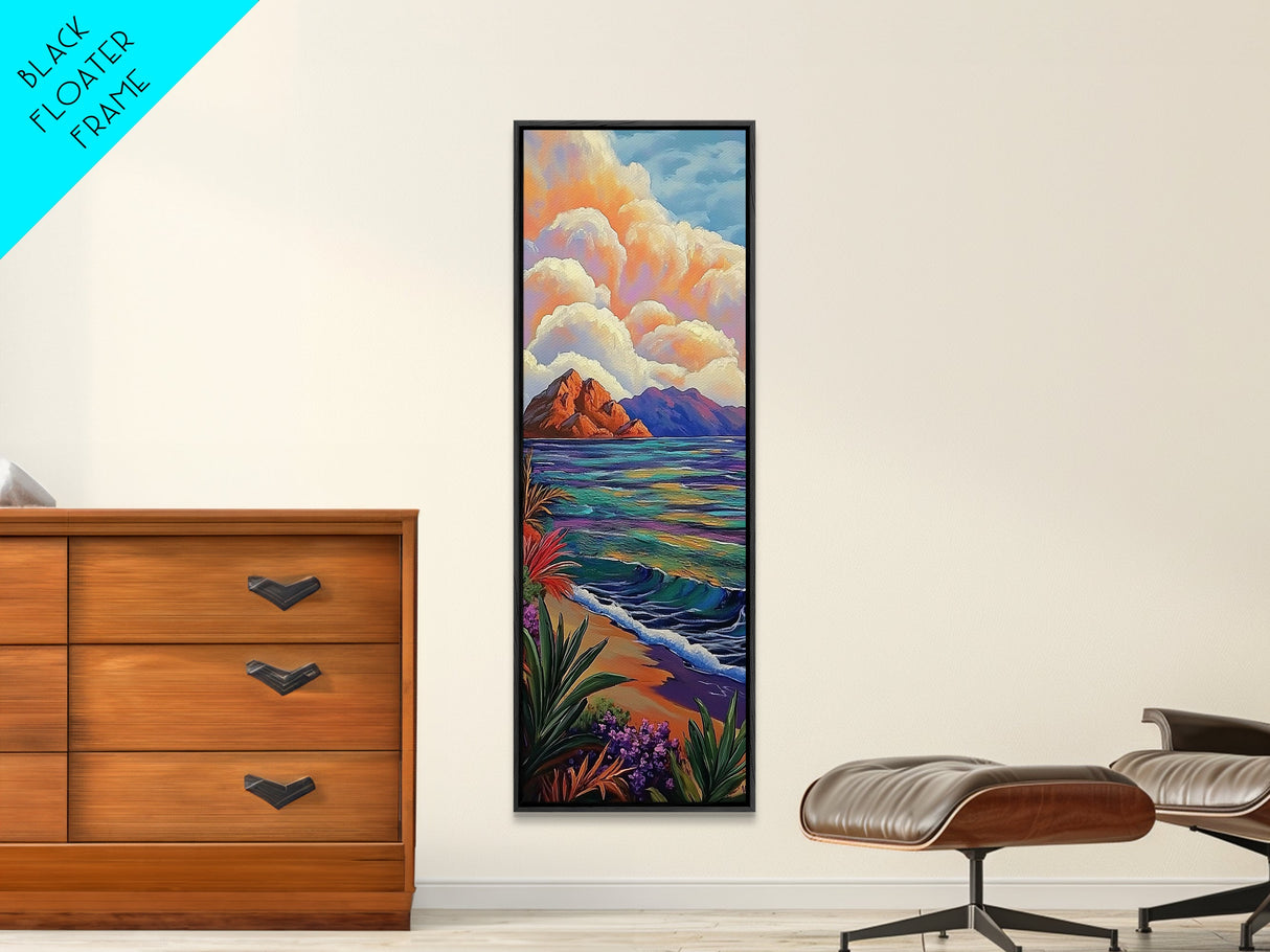 Tropical Coastal, Ocean, Horizon - Framed Canvas Print, tropical beach wall art, boho island painting, living room or vacation rental décor