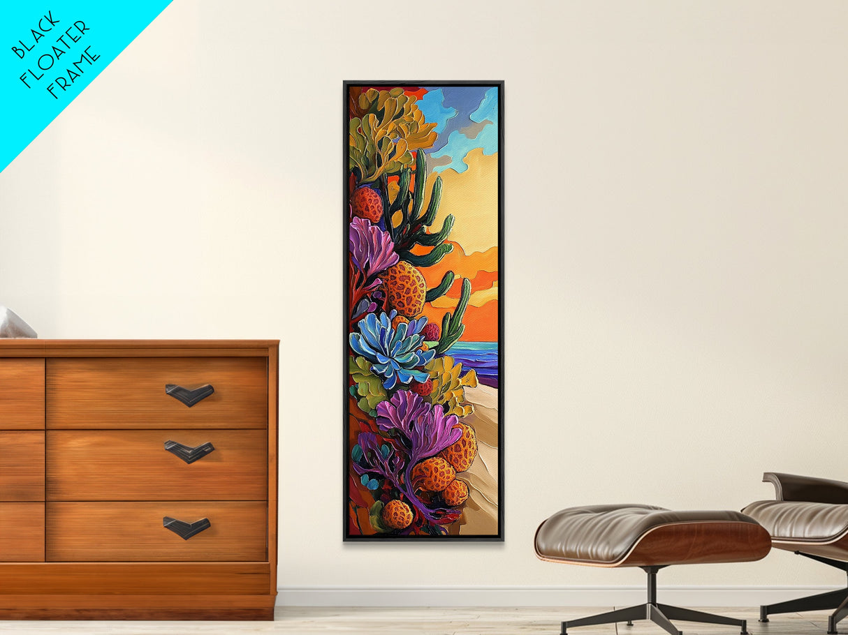 Sunset Desert Plants Cactus, Canvas Print Autumn desert landscape art, bohemian southwest vibes, living room wall art, bold nature textures