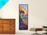 Wave Flowers, Ocean Motion, Canvas Print, Vibrant seascape wall art, tropical wave painting, boho coastal living room decor, sunset surf vibe