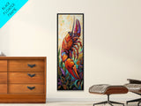 Lobster, Vibrant, Bold, Sea, Framed Canvas Print, seafood kitchen art, tropical home decor, coastal dining room, whimsical ocean painting