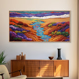 Stream Desert, Flowers, Vibrant Nature Canvas Print, Southwest Landscape Wall Decor, Autumn Living Room Boho Art Style
