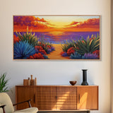 Sunset Ocean, Path, Canvas Print, Coastal sunset landscape, hallway tropical art, bright colorful decor, Beach House Wall Art