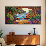 Tropical Archway, Ocean, Sunset, Framed Canvas Print, Coastal Decor, Tropical Wall Art, Landscape Painting, Living Room Artwork