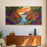 Sunset Bay, Trees, Tropical, Canvas Print, Nature Landscape Art, Colorful Wall Decor, Relaxing Home Vibes, Dining Room Accent