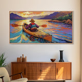 Kayaker Sunset, Mountains, Adventure, Framed Canvas Print, Lake Wall Art, Outdoor Lover Gift, Autumn Adventure Decor, Man Cave Wall Art