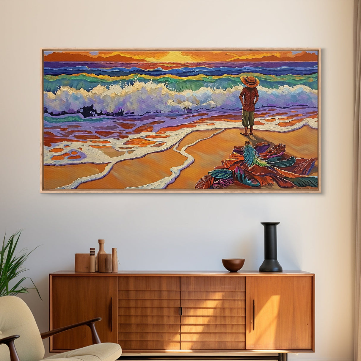 Sunset Ocean, Solitude, Framed Canvas Print, Peaceful Beach Sunset Art, Serene Mindfulness Coastal Decor, Zen Living Room Artwork