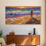 Sunset Ocean, Solitude, Framed Canvas Print, Peaceful Beach Sunset Art, Serene Mindfulness Coastal Decor, Zen Living Room Artwork