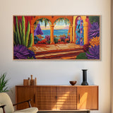 Patio Ocean, Paradise, View, Canvas Print tropical patio view art, living room coastal decor, sunset painting, Mediterranean vibes