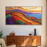 Pathway Mountain, Trail, Sunset, Framed Canvas Print adventure lovers gift, hiking trail art, colorful landscape wall decor