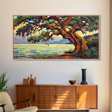 Twisted Tree, Lakeside Sunset, Majestic Oak, Canvas Print, Nature Wall Art, Living Room or Office Decor, Scenic Landscape Painting