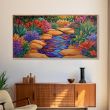 Stone Stream, Sunset Path, Desert Garden, Canvas Print, Nature Inspired Wall Art, Living Room Decor, Boho Botanical Style