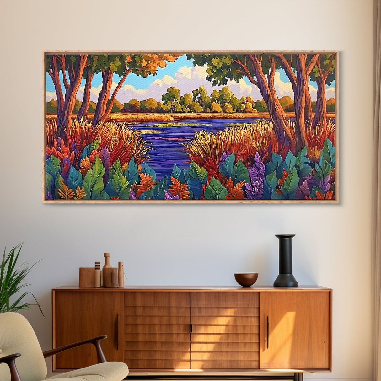 Autumn River, Landscape, Tranquil, Framed Canvas Print, fall river landscape, Entryway Wall Art, autumn colors, nature decor