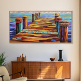 Dock View, Ocean, Coastal Path, Framed Canvas Print, Vibrant pier artwork ideal Beach House Wall Art or Nautical Entryway Decor