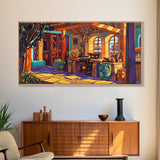Rustic Kitchen, Mexican, Decor, Framed Canvas Print of rustic kitchen, Kitchen Wall Art, warm tones, bohemian style interior decor