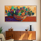 Cactus, Succulent, Pottery, Flowers, Canvas Print southwestern kitchen wall art, vibrant decor, colorful succulent painting