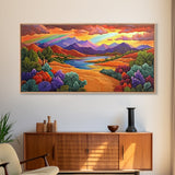 Rainbow Sky, Desert River, Mountain View, Canvas Print, Scenic Landscape Wall Art, Colorful Fall Decor, Living Room Statement Piece