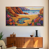 Tide Pool, Sandy Shore, Flower Beach, Canvas Print, Coastal Floral Wall Art, Vibrant Kitchen  Art, Hallway Summer Decor