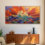 Waves Sunset, Abstract, Framed Canvas Print, Bold Ocean Explosion Art, Colorful Modern Wall Decor, Coastal Vibe Art Piece