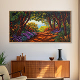 Trees Path, Ocean, Framed Canvas Print, Nature Trail Landscape Art, Peaceful Forest Wall Decor, Tranquil Boho Living Room Art