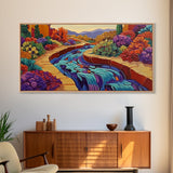 Stream Garden, Colorful, Path, Framed Canvas Print, Southwestern landscape art, bright garden painting, hallway decor, fall home vibe
