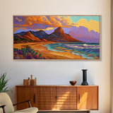 Mountain Desert, Beach, Sunset, Vibrant Desert Mountain Canvas Print, Colorful Southwest Wall Art, Living Room Fall Landscape