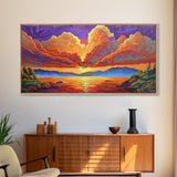 Boat Lake, Dramatic Sky, Sunset Clouds, Framed Canvas Print, Fall Landscape Art, Office Wall Decor, Vibrant Nature Scene, Moody Colors
