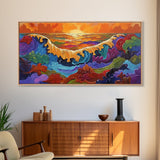 Ocean Abstract, Waves, Sunset, Framed Canvas Print, Surreal Coastal Art, Living Room Wall Decor, Fantasy Seascape, Boho Expressionist