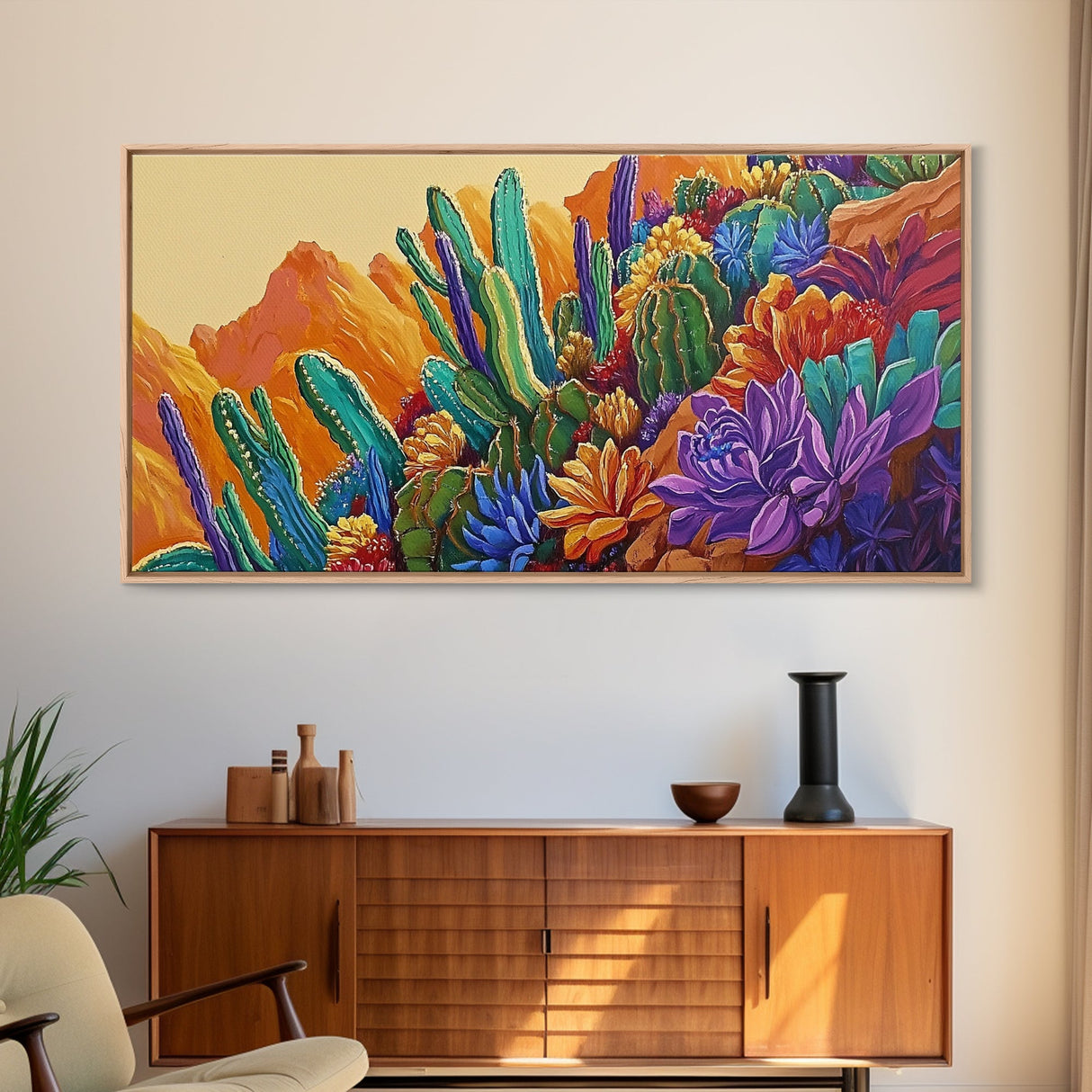Cactus Desert, Wild, Garden, Colorful Wild Cactus Garden Canvas Print, Southwestern Desert Wall Art, Dining Room Decor, Boho Art Print