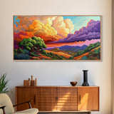 Desert Mountains, Sky, Sunset Clouds, Framed Canvas Print, Colorful Landscape Art, Office Wall Decor, Western Scenery, Autumn Vibes