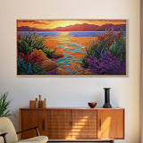 Sunset, Ocean Flowers, Nature Wall Art, vibrant landscape Canvas Print, tropical sunset décor, colorful coastal living room wall art