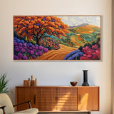 Tree Autumn, Hillside, Fields, Autumn hillside landscape, Framed Canvas Print, Fall Decor, Nature Inspired Wall Art, Living Room Art