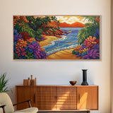 Tropical, Beach, Sunset, Palm, Vibrant tropical beach art, Canvas Print, Island Paradise Decor, Vacation Vibes, Living Room Art