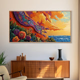 Sunset Coast, Rug, Framed Canvas Print, Sunset Beach Art, Magic Carpet Illustration, Vibrant Coastal Decor, Dreamy Bedroom Art