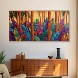 Jungle Leaves, Palms, Tropical, Framed Canvas Print, vibrant rainforest botanical wall art, boho plant decor, entryway art