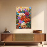 Floral Boho, Bright, Fall, Canvas Print vibrant flower bouquet wall art, fall floral wall decor, dining room print, bohemian art gift