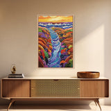 Ocean Tidepool, Rainbow, Shoreline, Canvas Print vivid shoreline tidepool painting, colorful abstract coastal artwork, ocean bathroom wall art