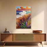 Waves Cliff, Paradise, Splash, Framed Canvas Print, Tropical beach wall art, ocean wave painting, coastal home décor, island vibes