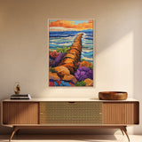 Ocean Path, Wildflowers, Shoreline, Framed Canvas Print coastal path wall art, ocean wildflower painting, beach garden style, hallway decor