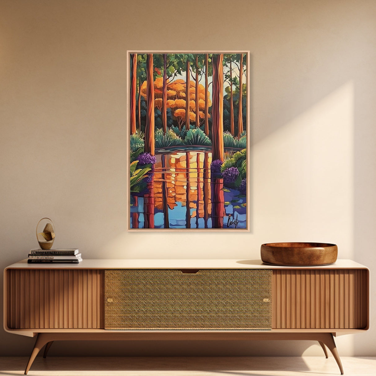 Forest Reflections, Tranquil, Trees, Canvas Print peaceful landscape art, serene nature wall decor, cabin bathroom art, rustic boho style