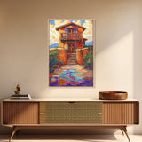 Adobe Desert, House, Framed Canvas Print, Rustic Southwest Wall Art, Earth Tone Adobe Home Decor, Boho Fall Art, Entryway Statement Piece