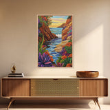 Cliff Ocean, Sunset, Framed Canvas Print, Bold Coastal Canyon Wall Art, Vibrant Nature Decor, Boho Landscape Style, Bedroom Wall Art