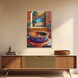Fire Pottery, Patio, Colorful Framed Canvas Print, Rustic Kitchen Wall Art, Hacienda Style Decor, Bold Mexican Art, Autumn Home Accent