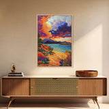 Clouds Sunset, Beach, Scenic Canvas Print, Colorful Coastal Wall Art, Vibrant Nature Landscape, Fall Living Room Art Piece